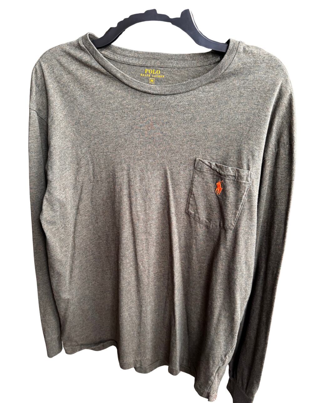 Polo Ralph Lauren Long Sleeve Pocket T-Shirt Men’s Medium Gray Crewneck Logo Tee